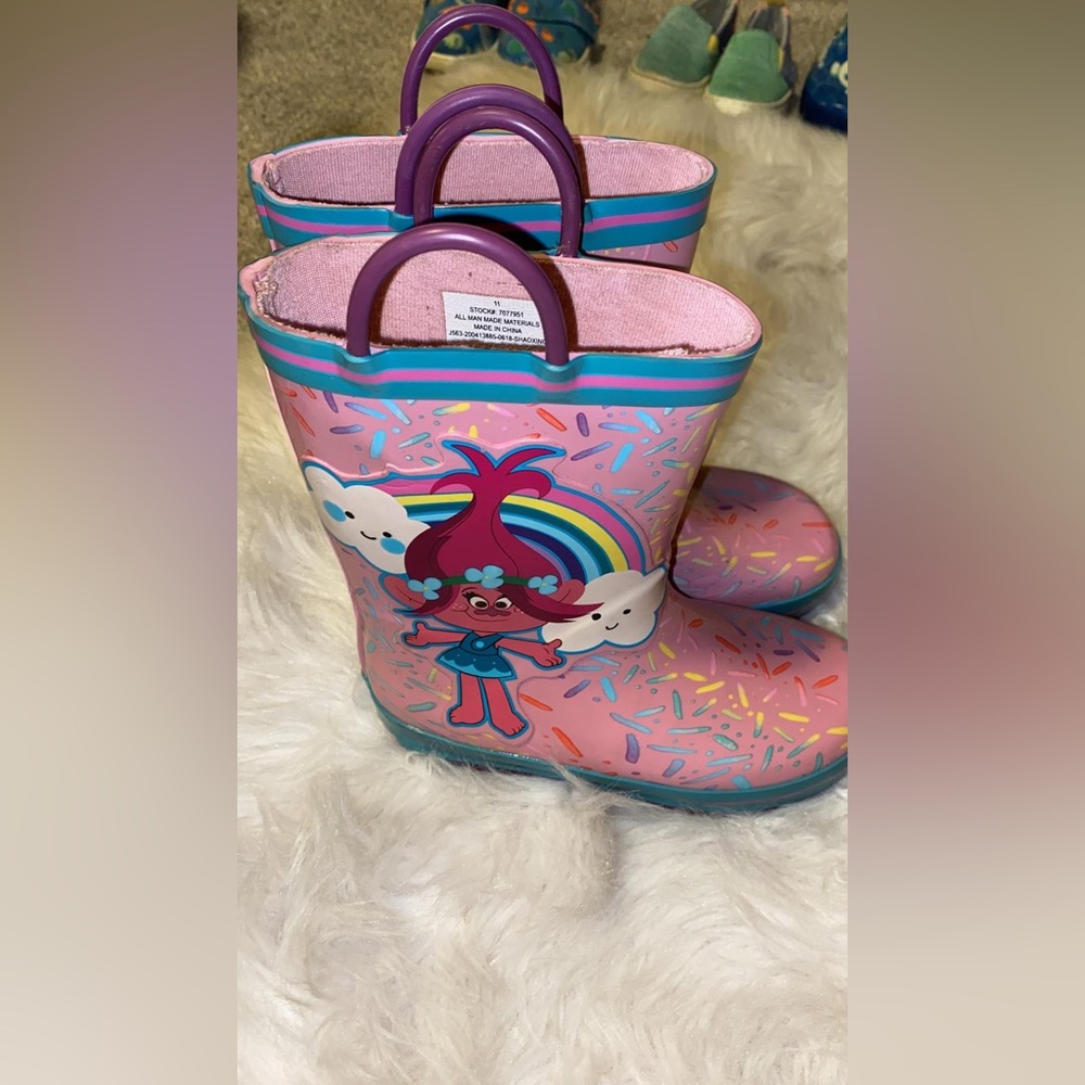 Pink W/ Blue Trolls Poppy Rain Boot used - Picture 3 of 7